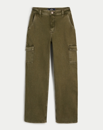 Women s Ultra High Rise Olive Green Cargo Dad Jeans Women s Clearance HollisterCo