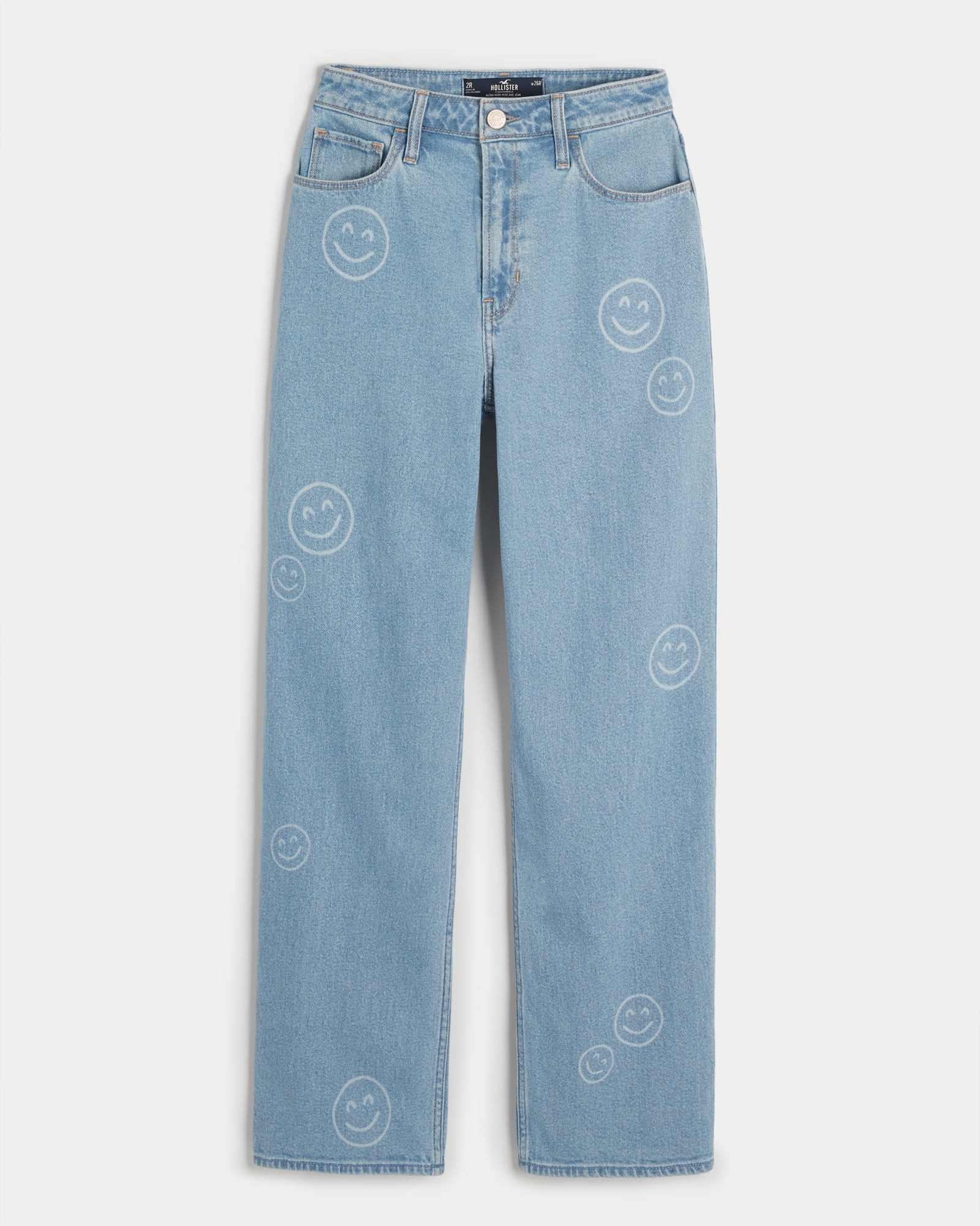 Women's Ultra High-Rise Medium Wash Smiley Print Dad Jeans, Women's  Clearance