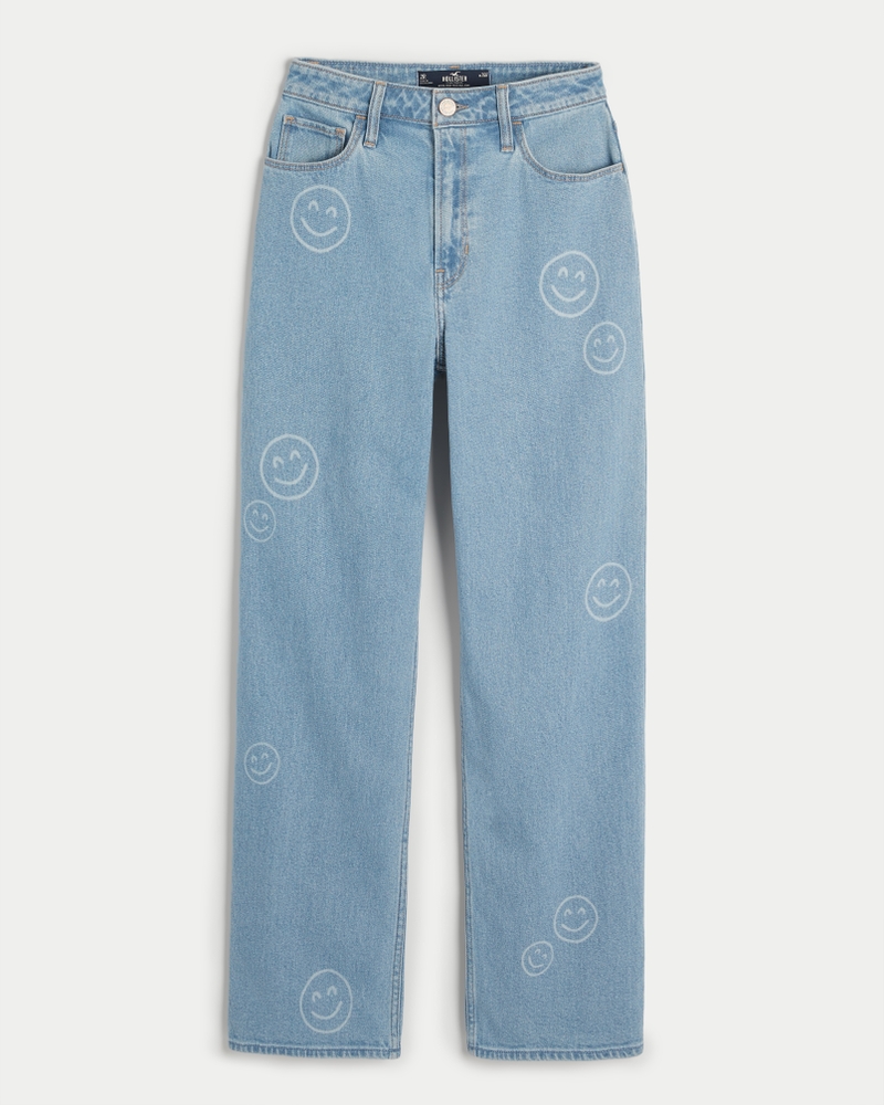 Ultra High-Rise Medium Wash Smiley Print Dad Jeans