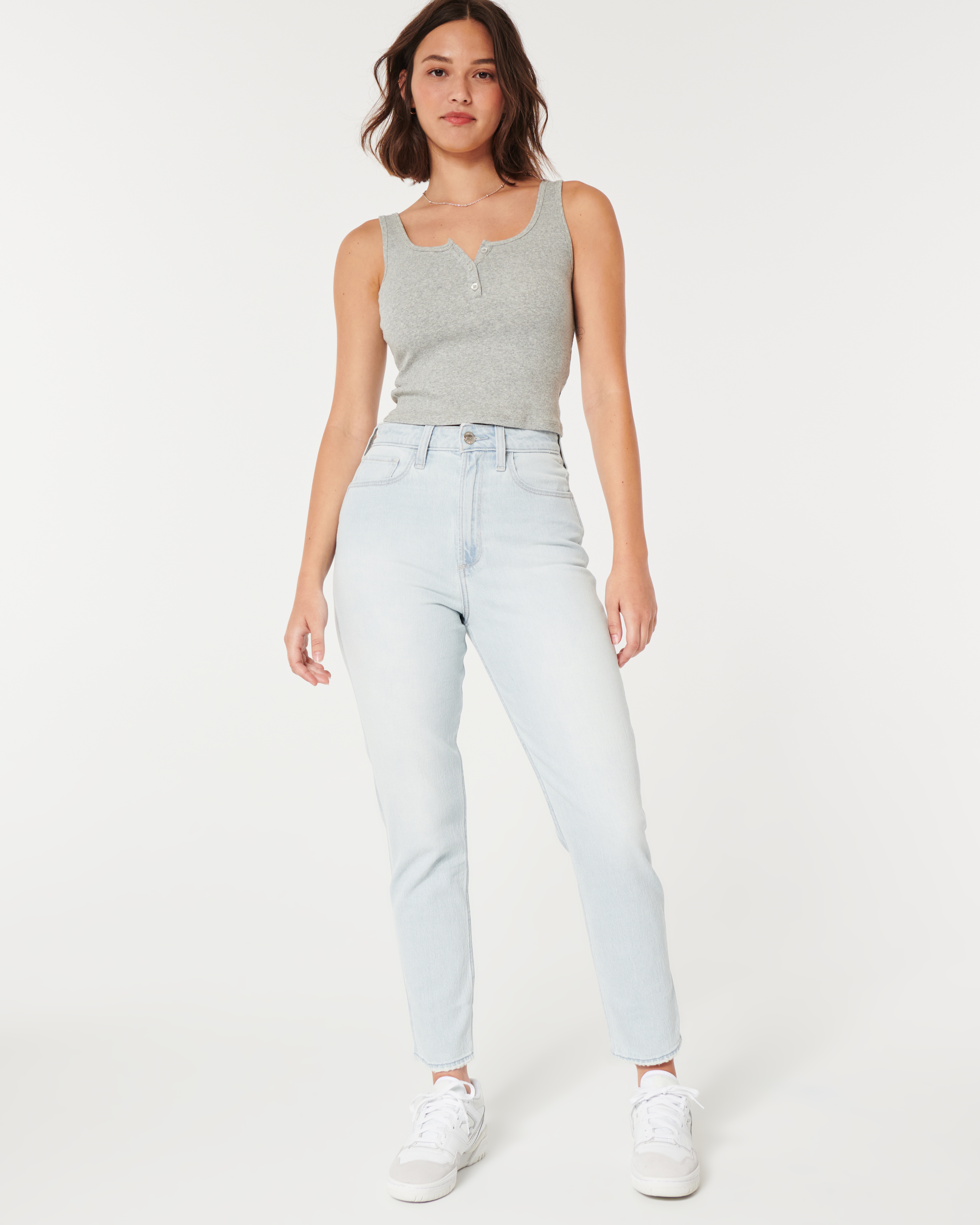 Women s Curvy Ultra High Rise Light Wash Mom Jeans Women s Clearance HollisterCo