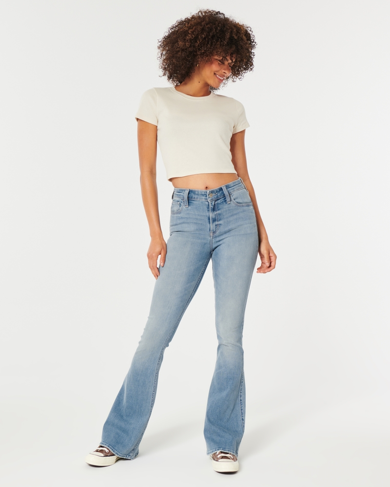 Women's High-Rise Cream Flare Jeans, Women's Bottoms
