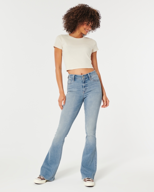 Women s High Rise Medium Wash Flare Jeans Women s Bottoms HollisterCo