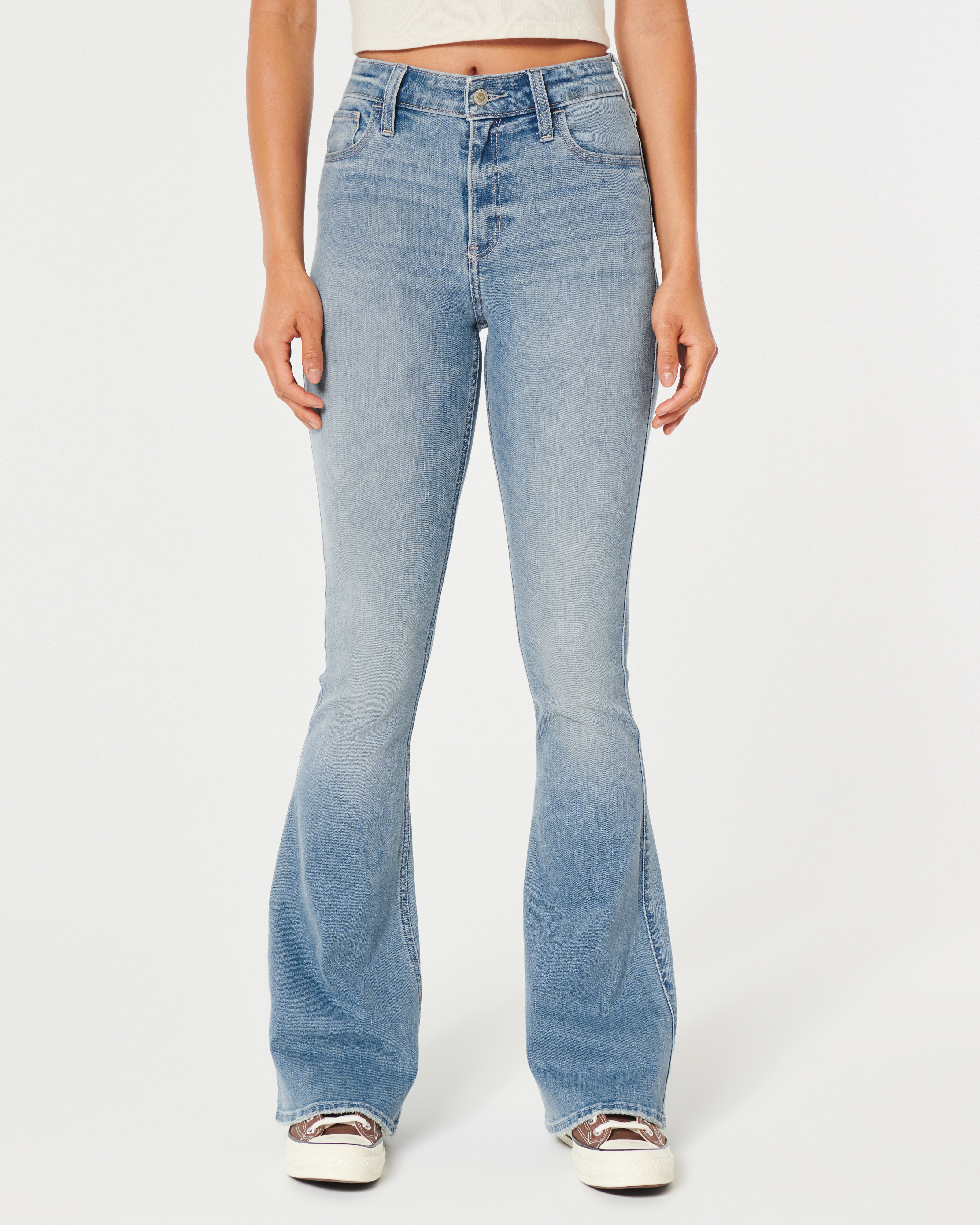 High-Rise Ripped Medium Wash Flare Jeans