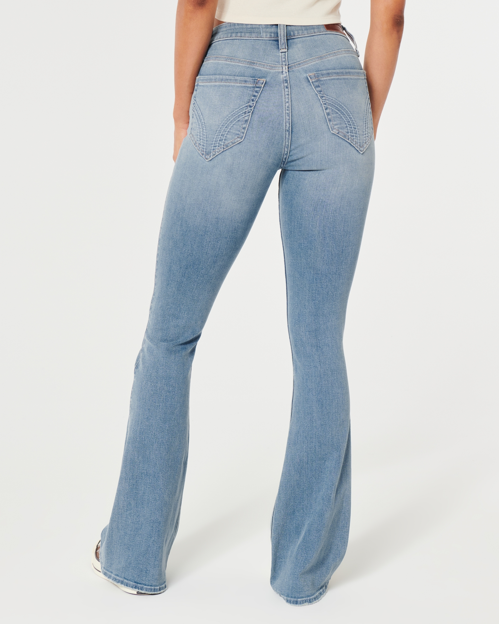 High Rise Extreme Flare Jeans w/ Rips - 16 / Blue