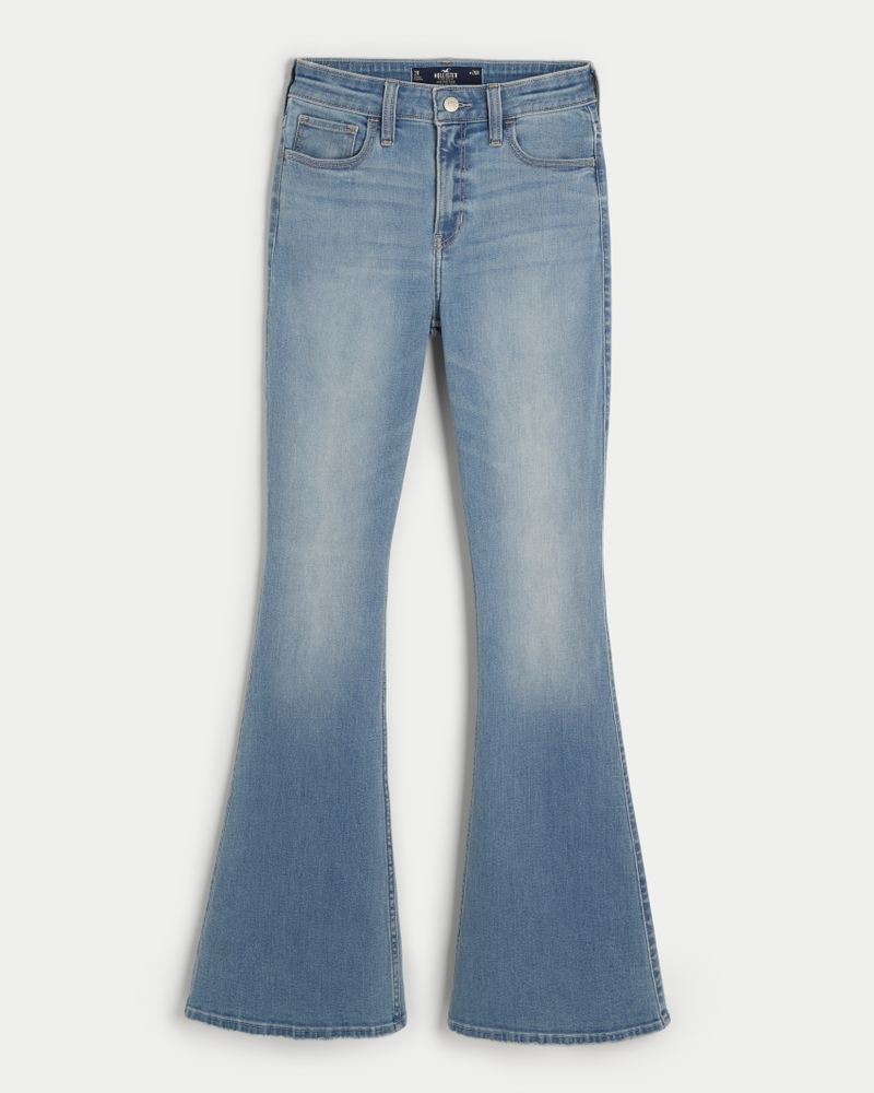 High Rise Extreme Flare Jeans w/ Rips - 16 / Blue