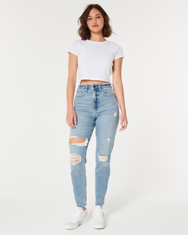 Curvy Ultra High-Rise Ripped Medium Wash Mom Jeans