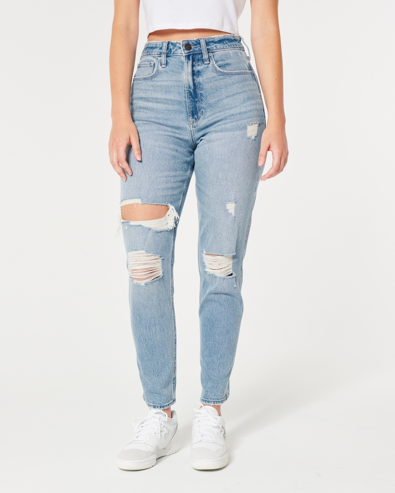 Women's Curvy High-Rise Ripped Medium Wash Flare Jeans, Women's Bottoms