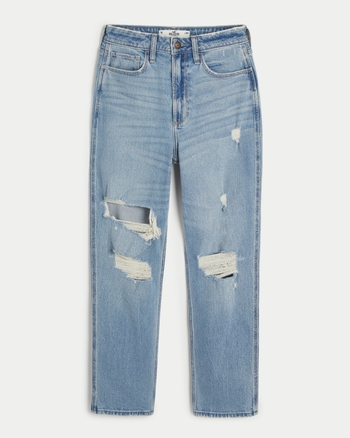 Hollister Mom Jeans Size 0R Medium Wash Distressed Cuffed Hem Ultra High  Rise - $24 - From Kathleen