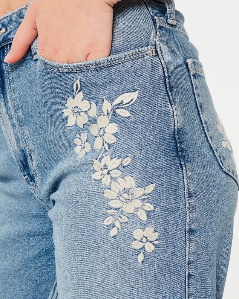 Ultra High-Rise Medium Wash Floral Embroidered Dad Jeans