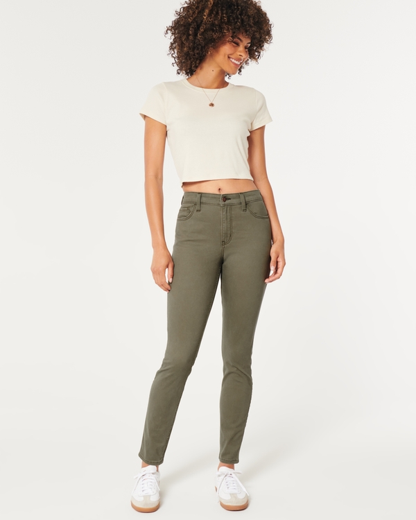 High-Rise Olive Green Super Skinny Jeans, Olive Dd
