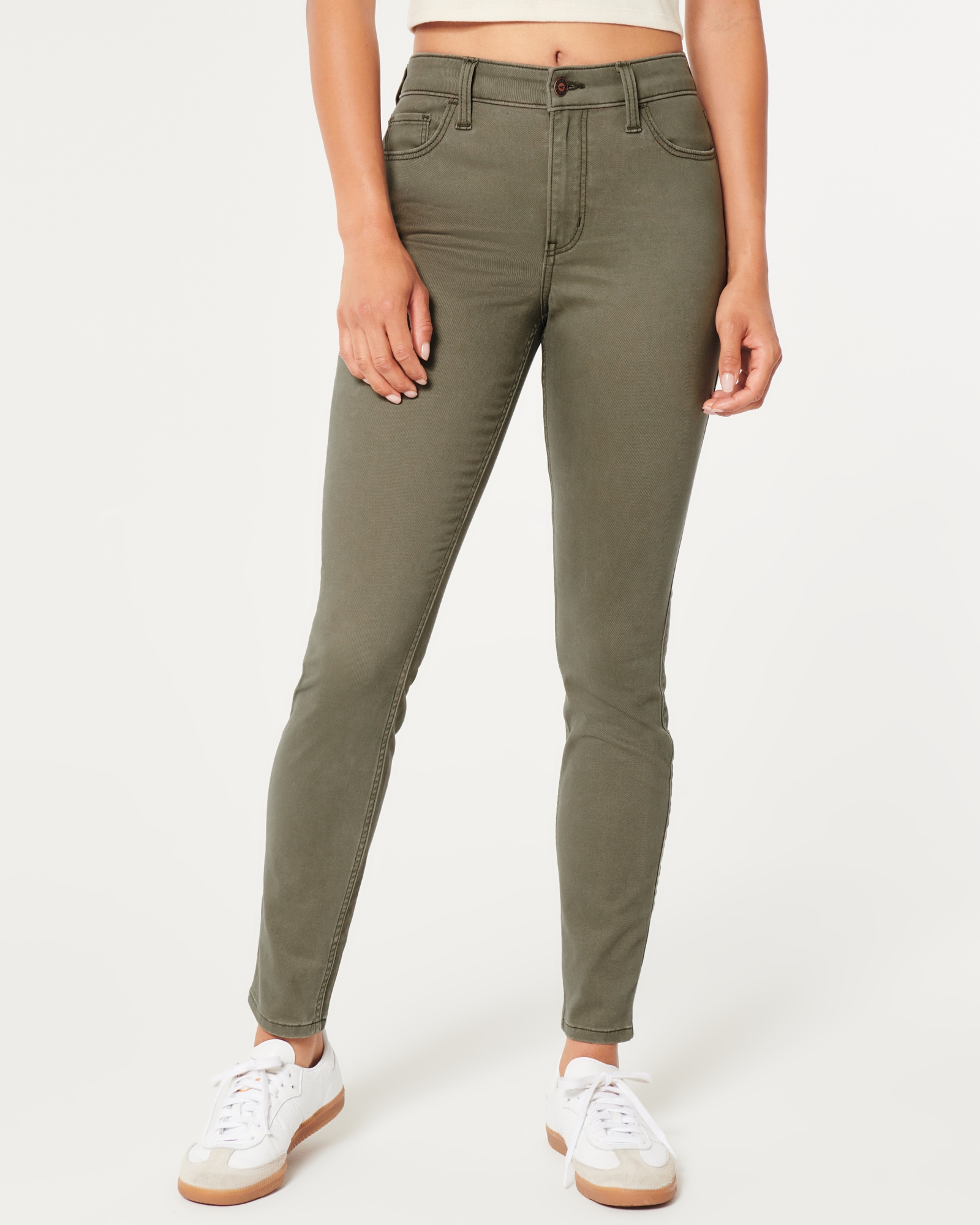 Kensie Jeans High Rise Slim Fit Crop Olive Green Pants