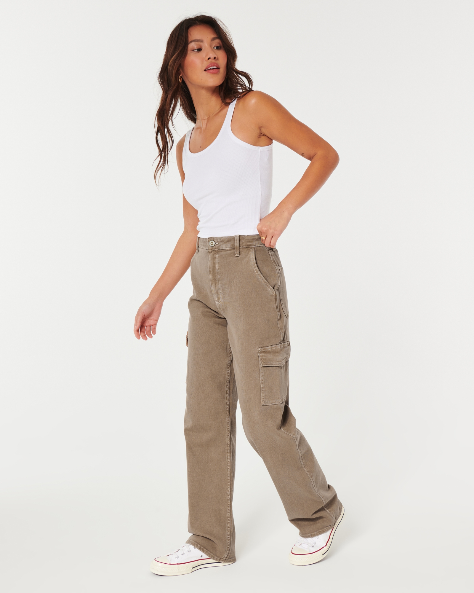 Women's Ultra High-Rise Brown Cargo Dad Jeans, Women's Bottoms
