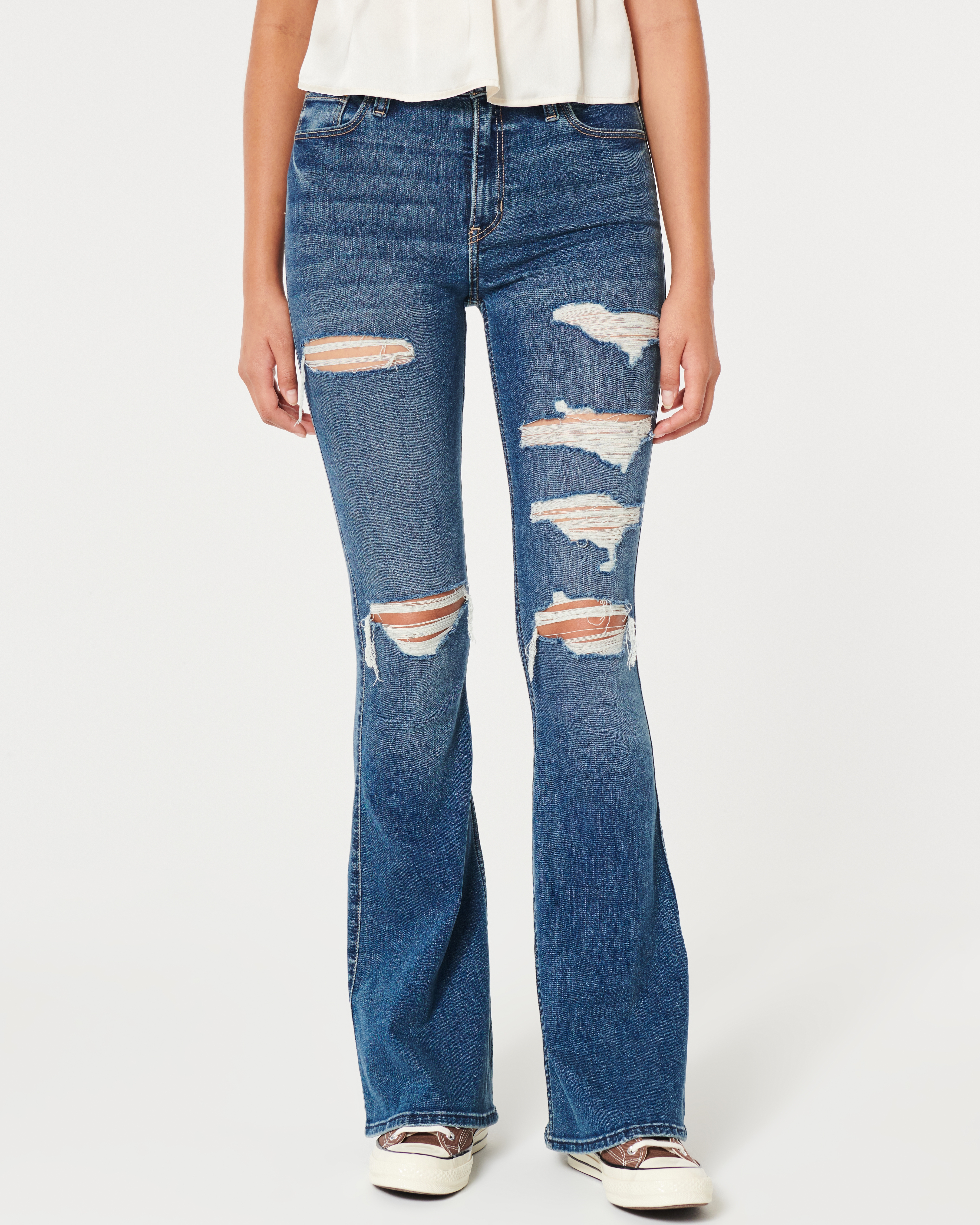 Women s High Rise Ripped Dark Wash Flare Jeans Women s Bottoms