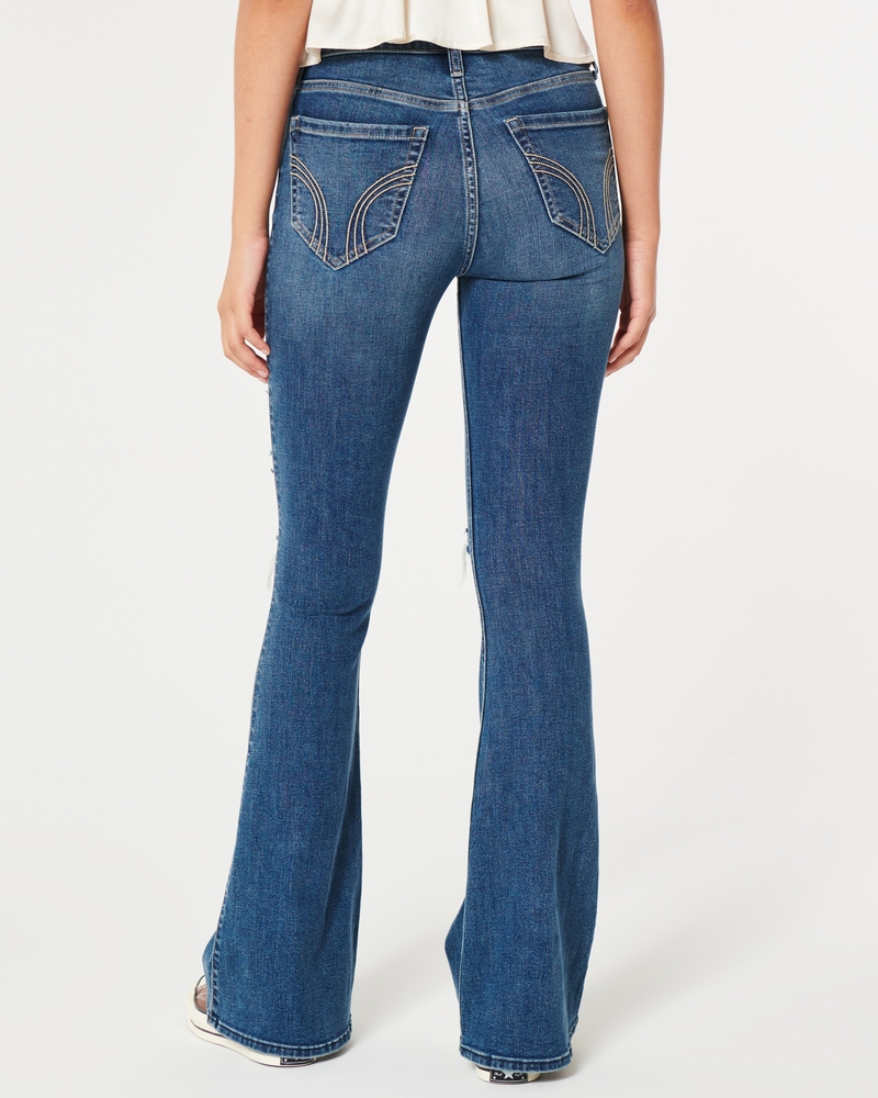 High-Rise Ripped Dark Wash Flare Jeans