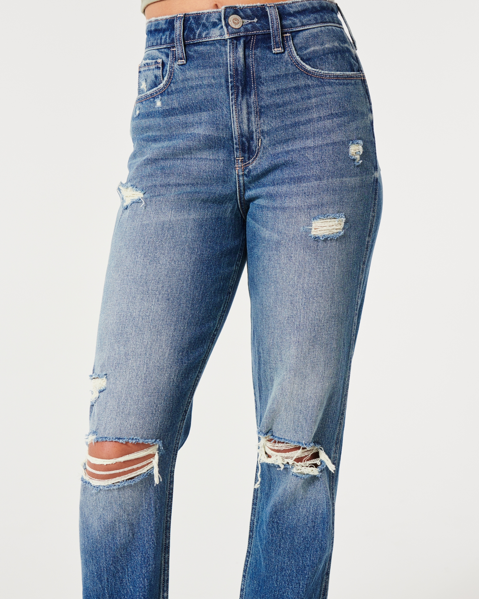 Women's Ultra High-Rise Ripped Medium Wash Mom Jeans