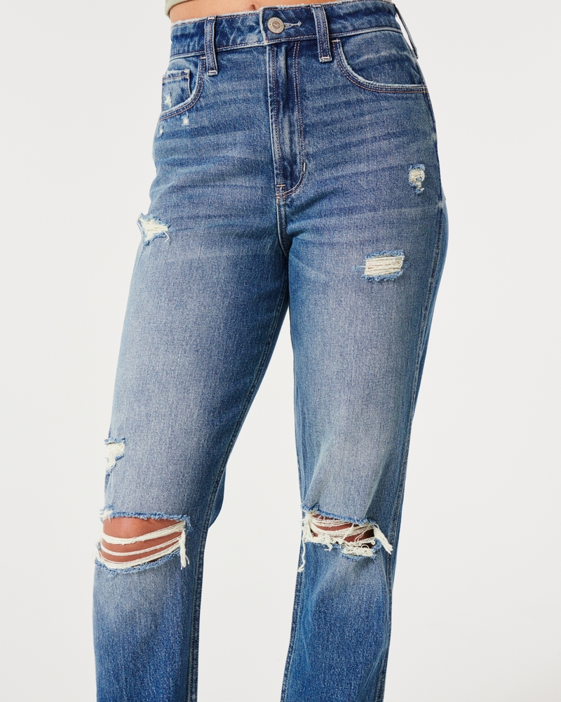 Women's Ultra High-Rise Ripped Medium Wash Mom Jeans Women's