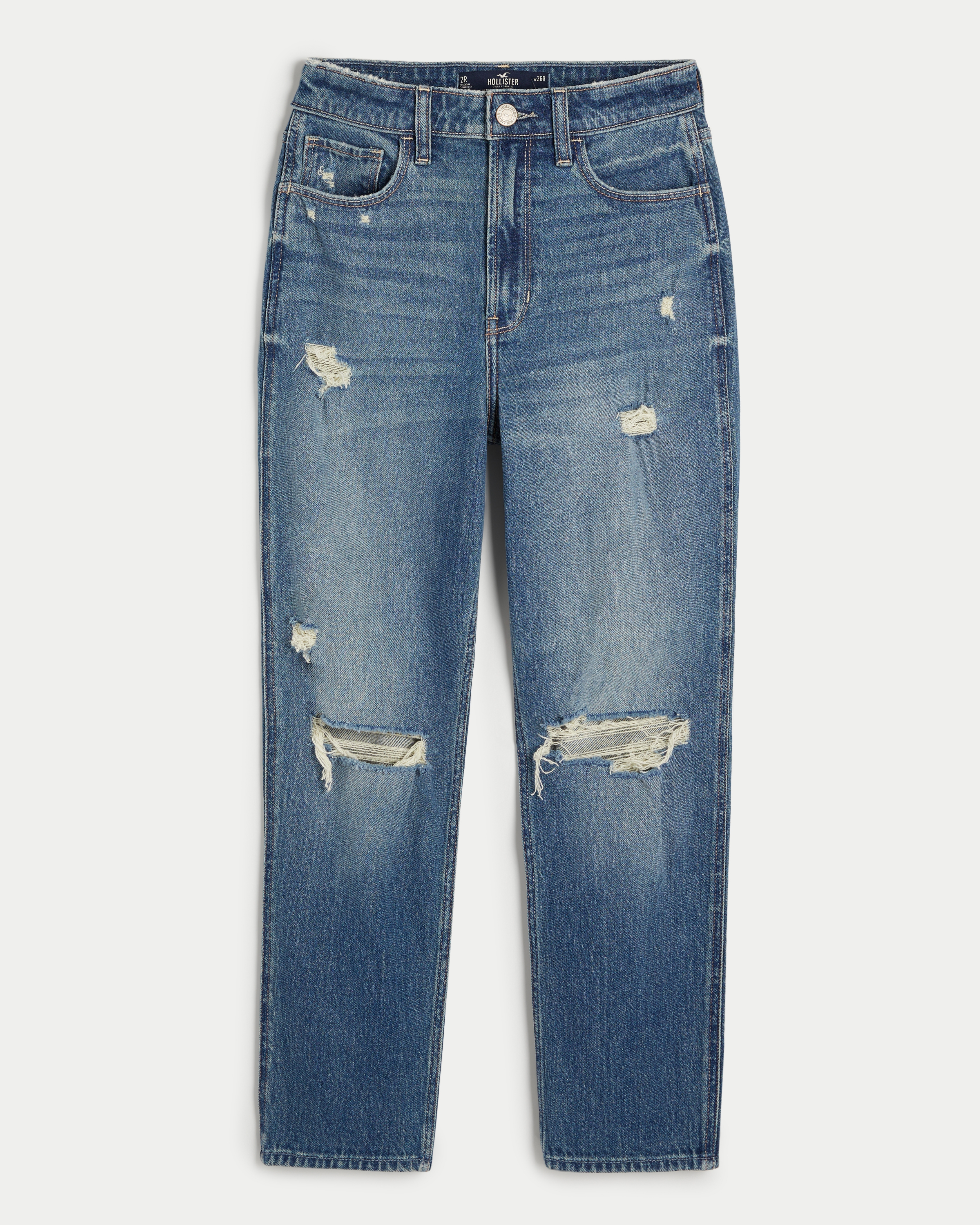 Ultra High-Rise Ripped Medium Wash Mom Jeans