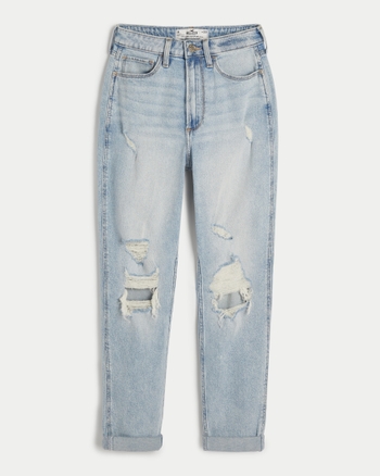 Hollister Curvy Ultra High-Rise Ripped Mom Jeans, Grunge