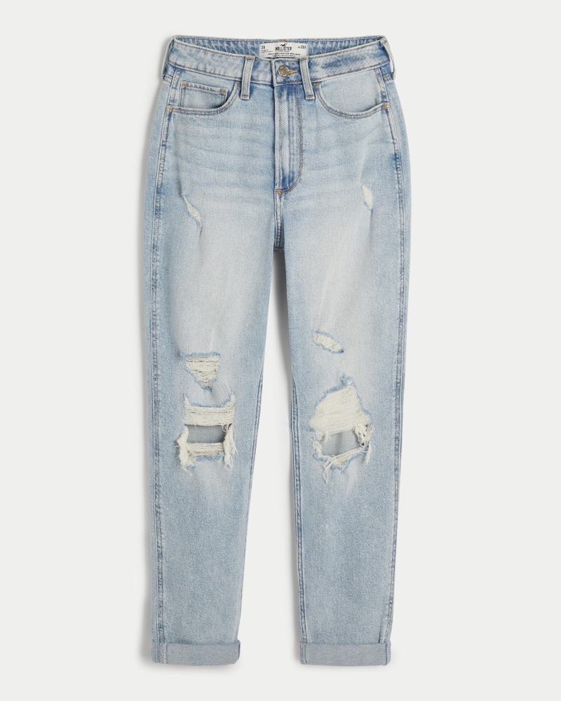 Women s Curvy Ultra High Rise Ripped Light Wash Mom Jeans in Light Ripped Wash Size 0 S 1 S 25W from Hollister