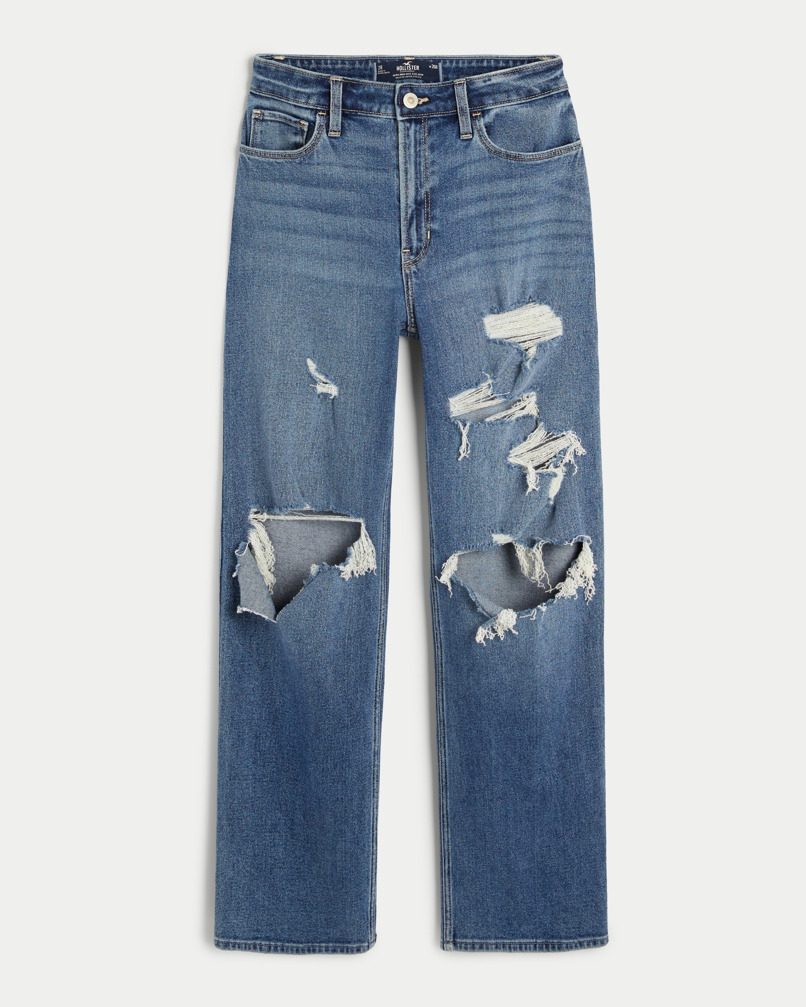 Hollister shredded boyfriend jeans in light blue wash - ShopStyle
