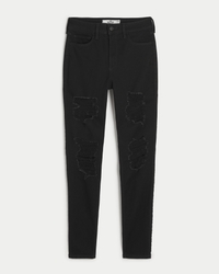 Women's Curvy High-Rise Ripped Black Super Skinny Jeans ...