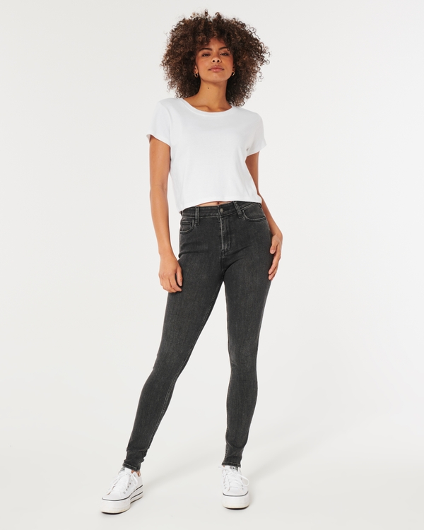 High-Rise Washed Black Super Skinny Jeans, Black Wash