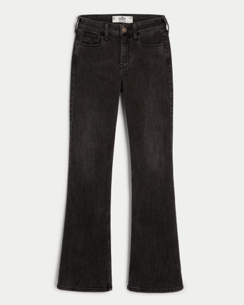 Express High Waisted Washed Black Side Button Straight Ankle Jeans