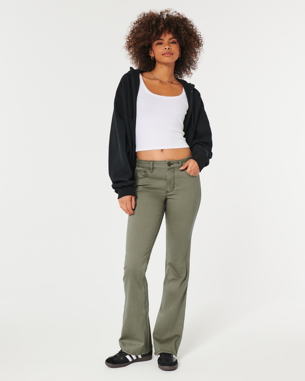 Mid-Rise Olive Green Boot Jeans, Olive Green