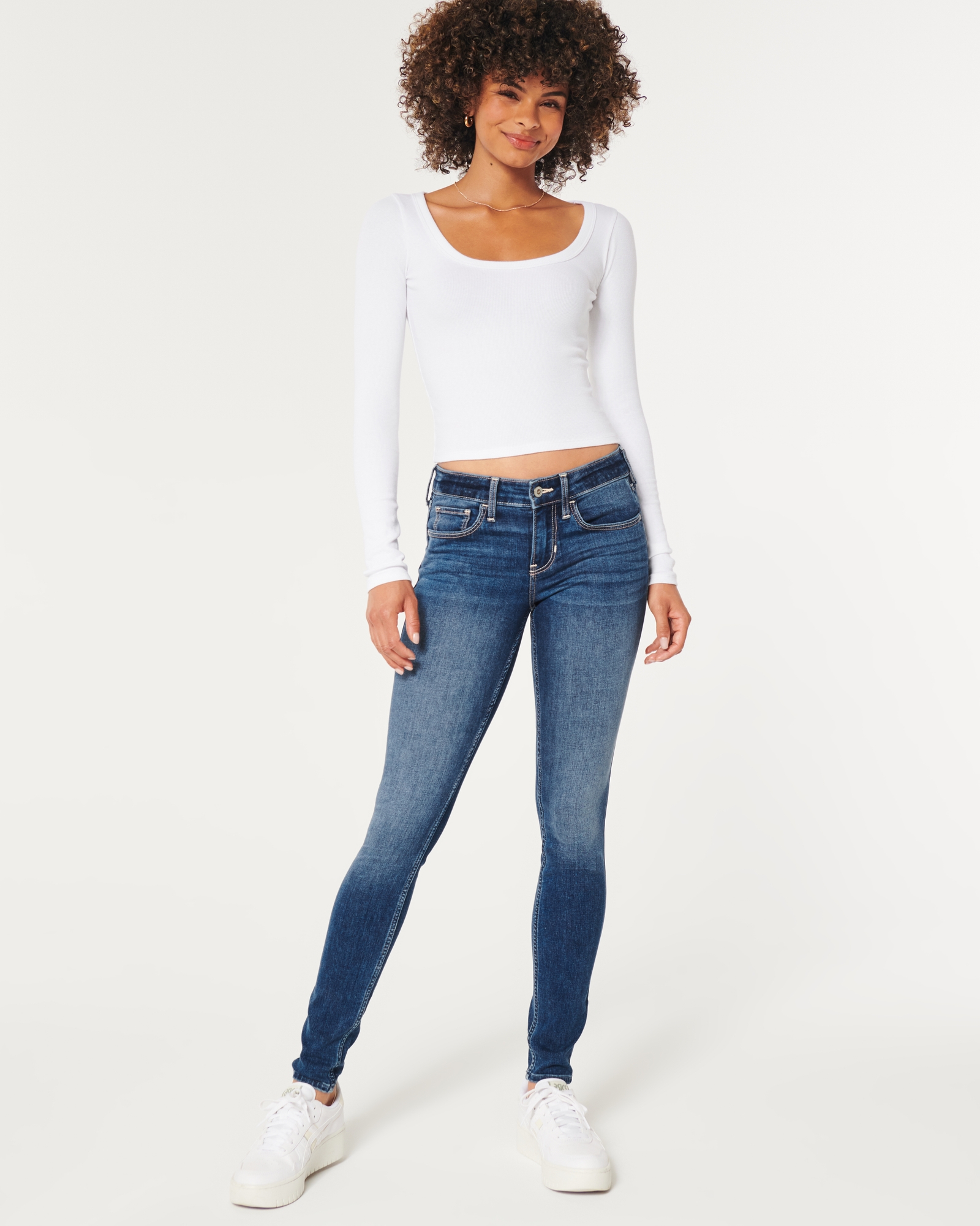 Women's Low-Rise Ripped Dark Wash Super Skinny Jeans, Women's Bottoms