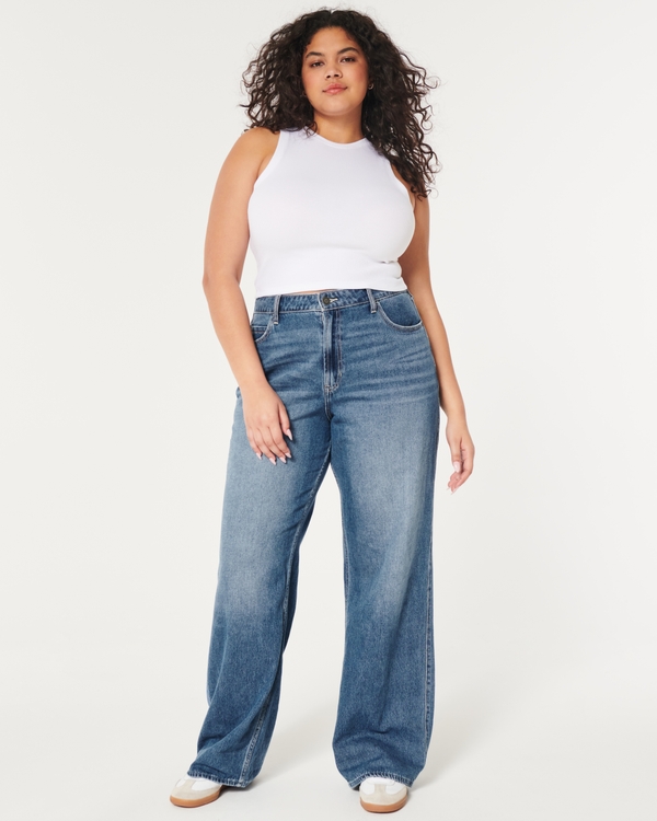 Women's Low-Rise Medium Wash Baggy Jeans - Hollister Co.