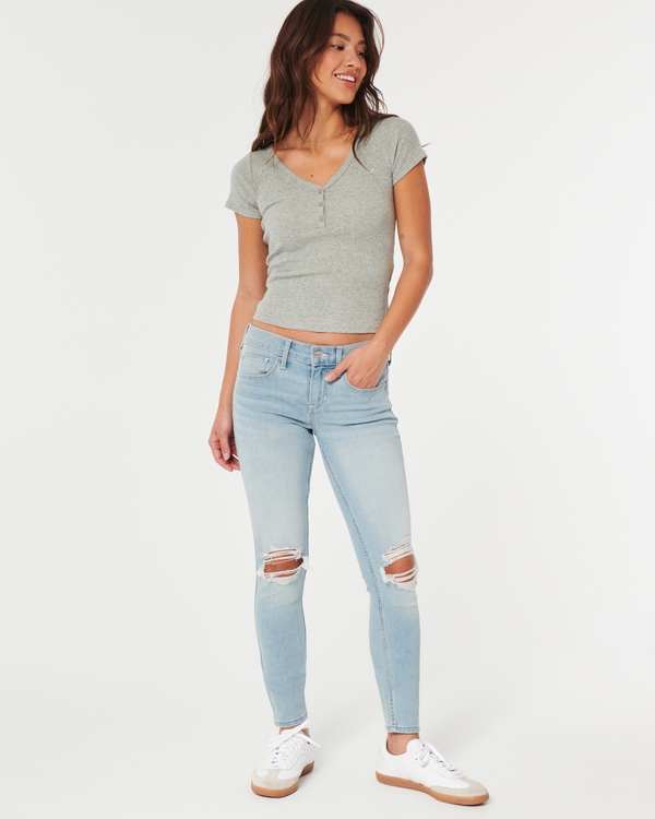 Low-Rise Ripped Light Wash Super Skinny Jeans, Light Medium Wash