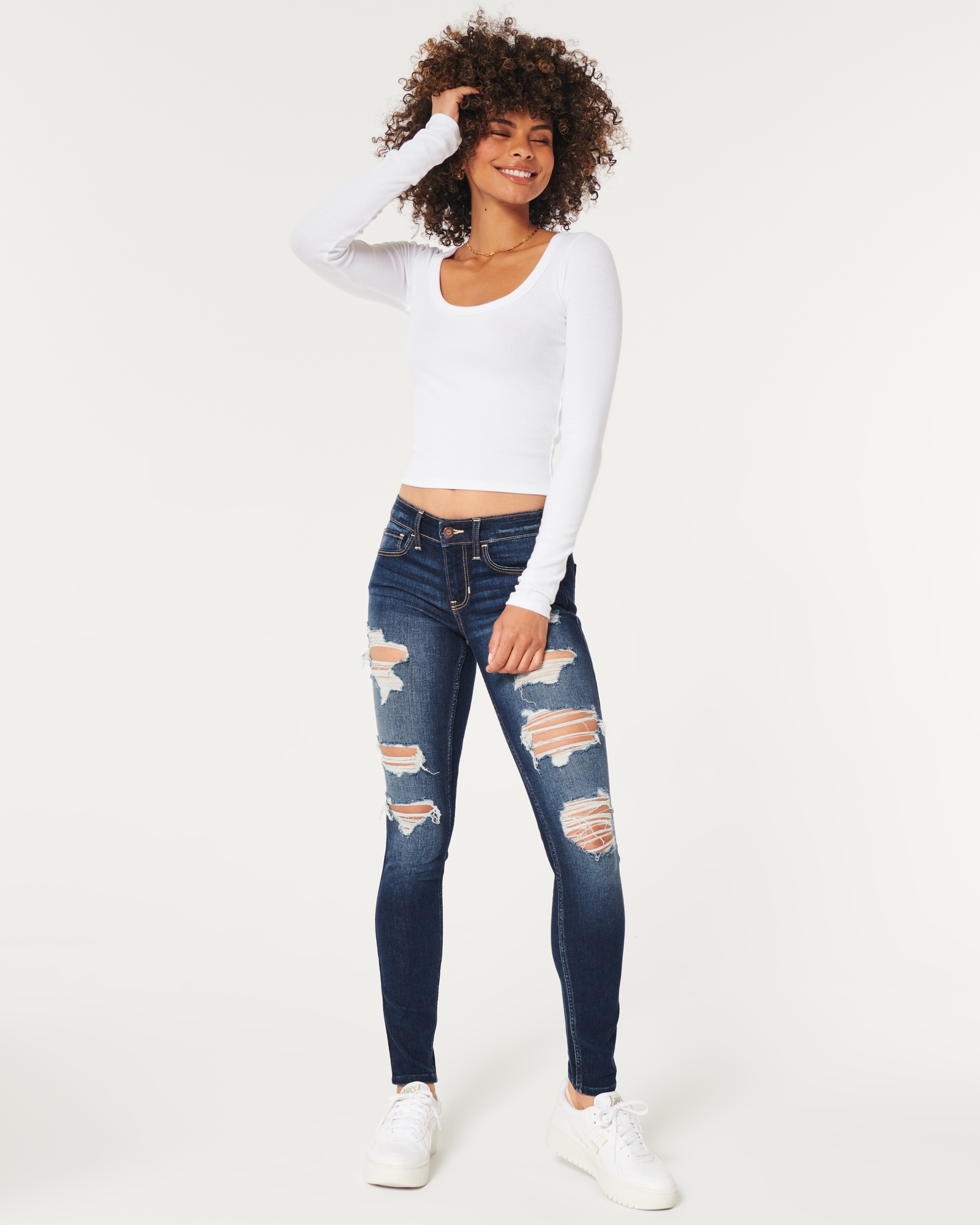 Women's Low-Rise White Super Skinny Jeans, Women's Bottoms