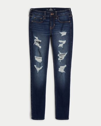 Women's Low-Rise Ripped Light Wash Super Skinny Jeans
