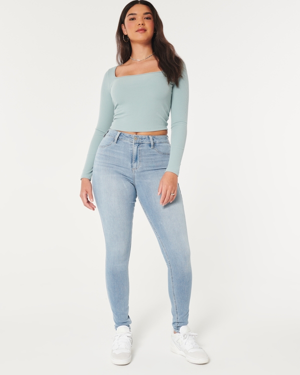 Curvy High-Rise Light Wash Jean Leggings, Light Wash