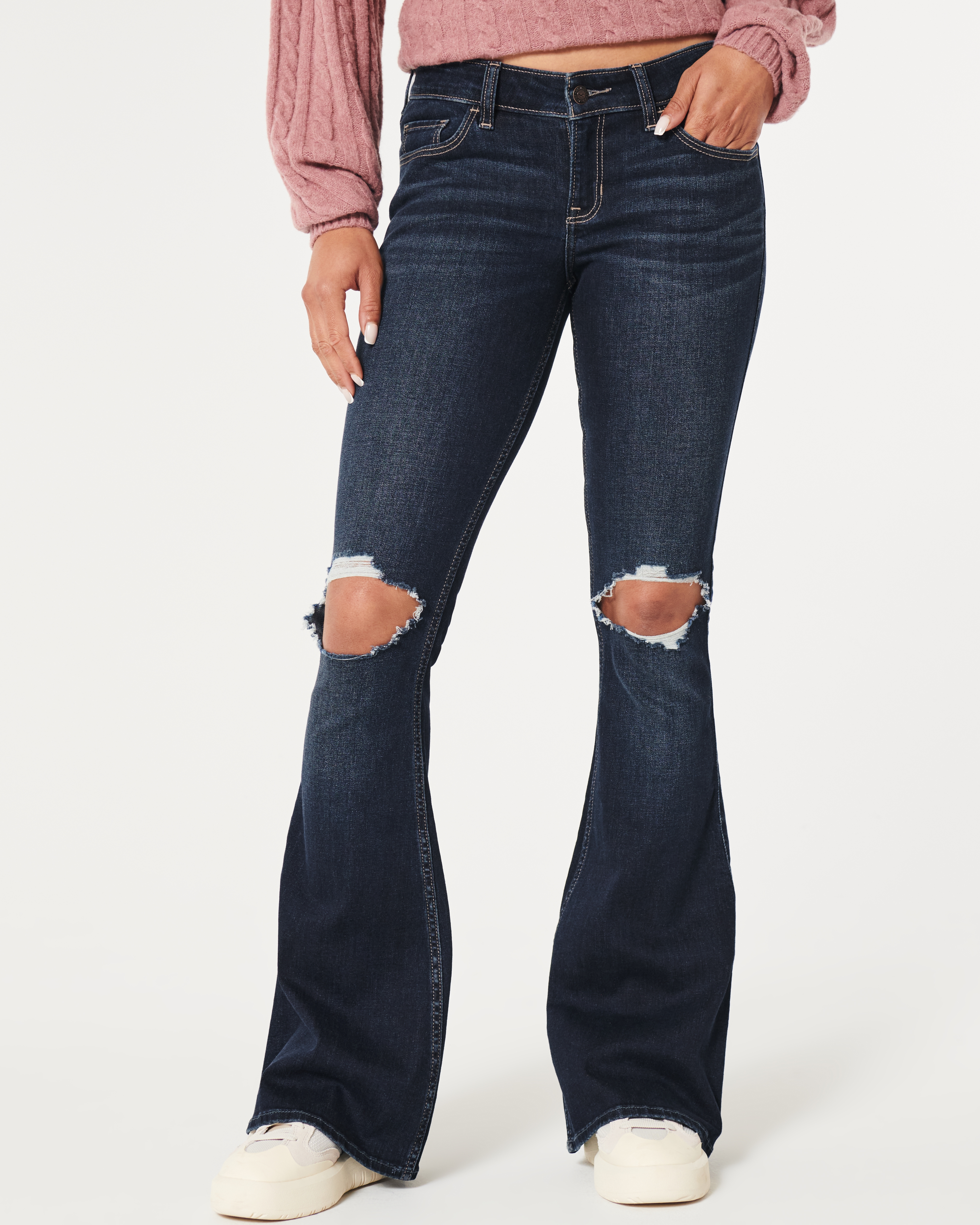 Women s Low Rise Ripped Dark Wash Flare Jeans Women s Clearance HollisterCo