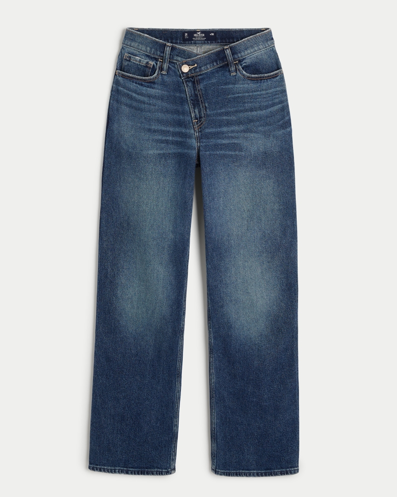 Women's Ultra High-Rise Medium Wash Criss-Cross Waistband Dad Jeans ...