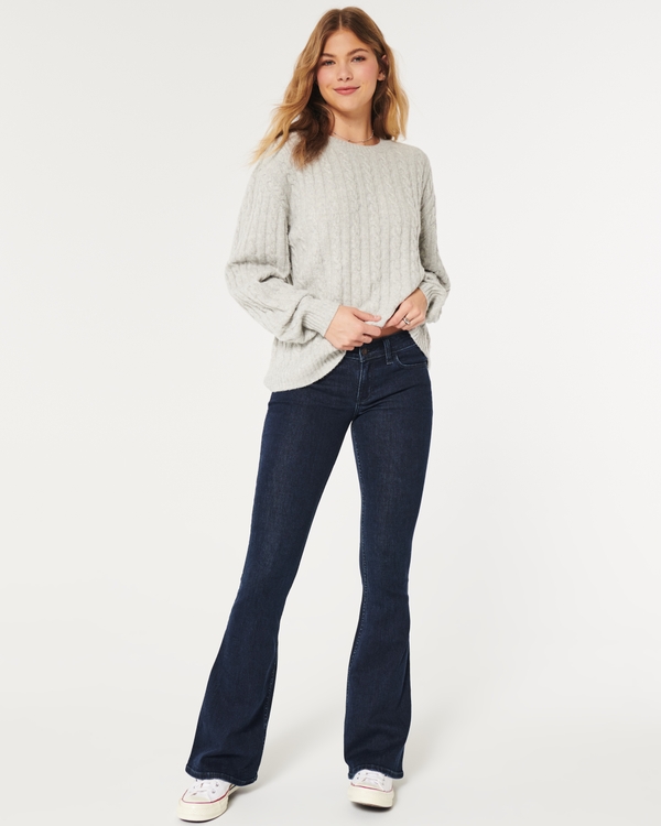 Low-Rise Dark Wash Flare Jeans, Dark Rinse