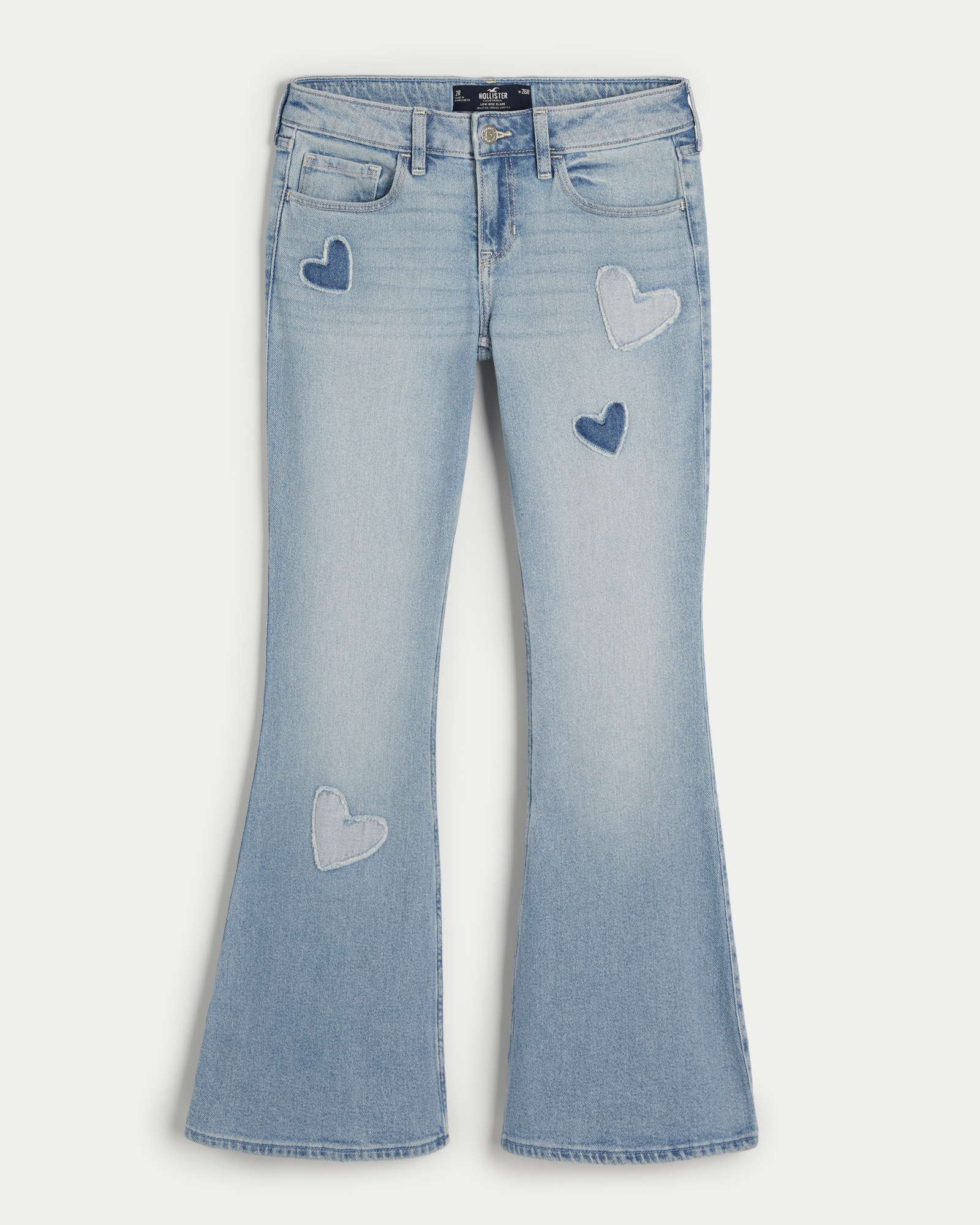 Women's Low-Rise Light Wash Heart Patch Vintage Flare Jeans, Women's  Bottoms