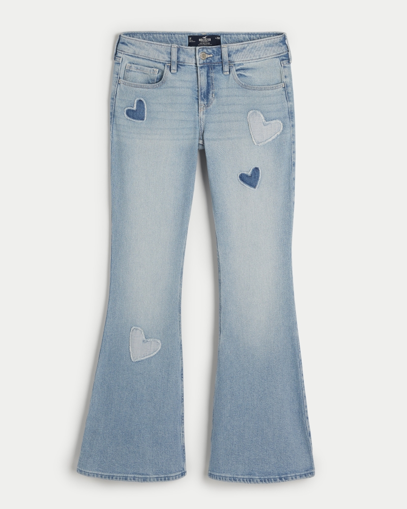 Women's LowRise Light Wash Heart Patch Vintage Flare Jeans Women's