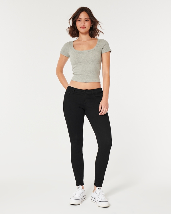 Curvy Low-Rise Black Super Skinny Jeans, Black