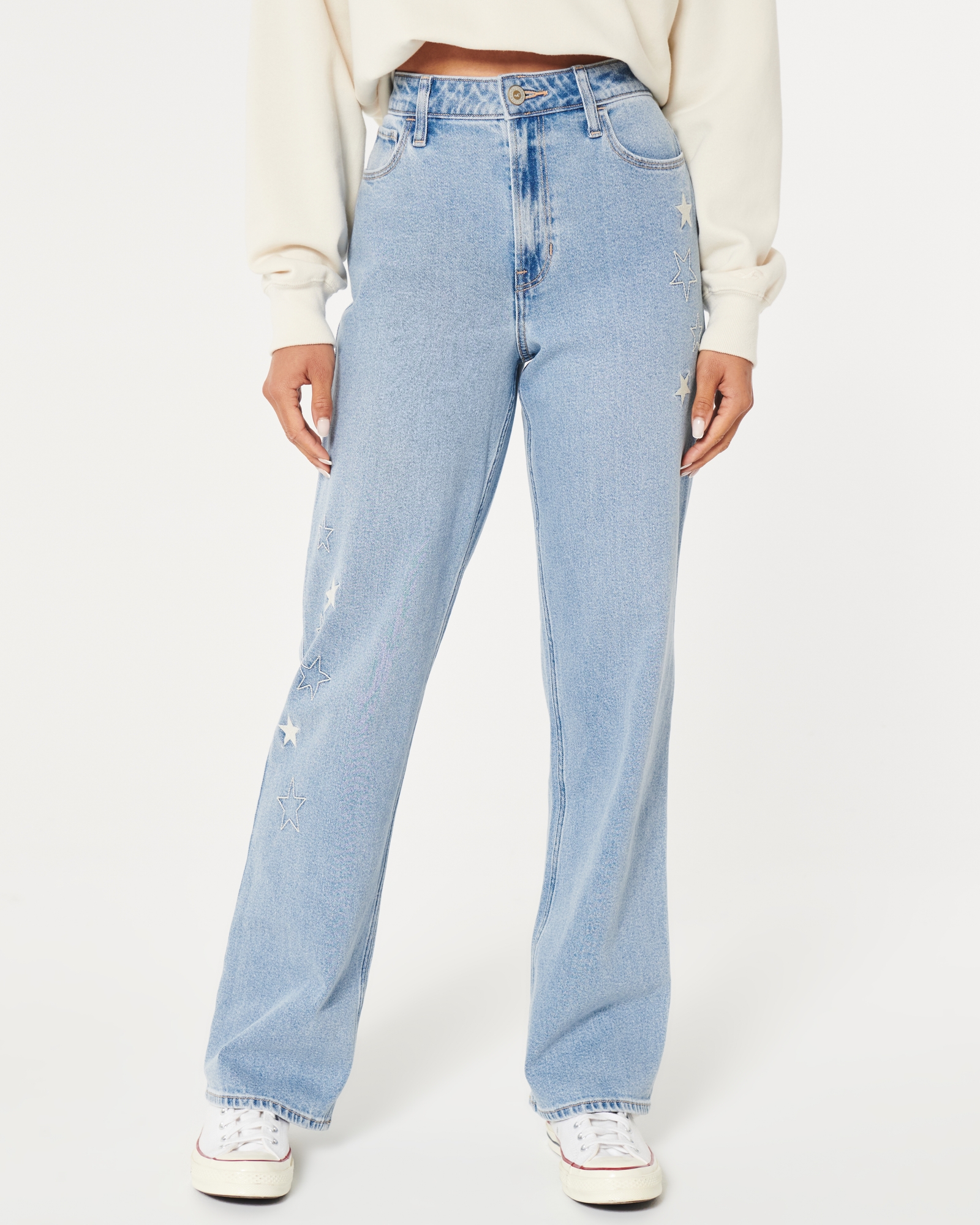 Hollister Ultra High-Rise Light Wash Printed Dad Jeans