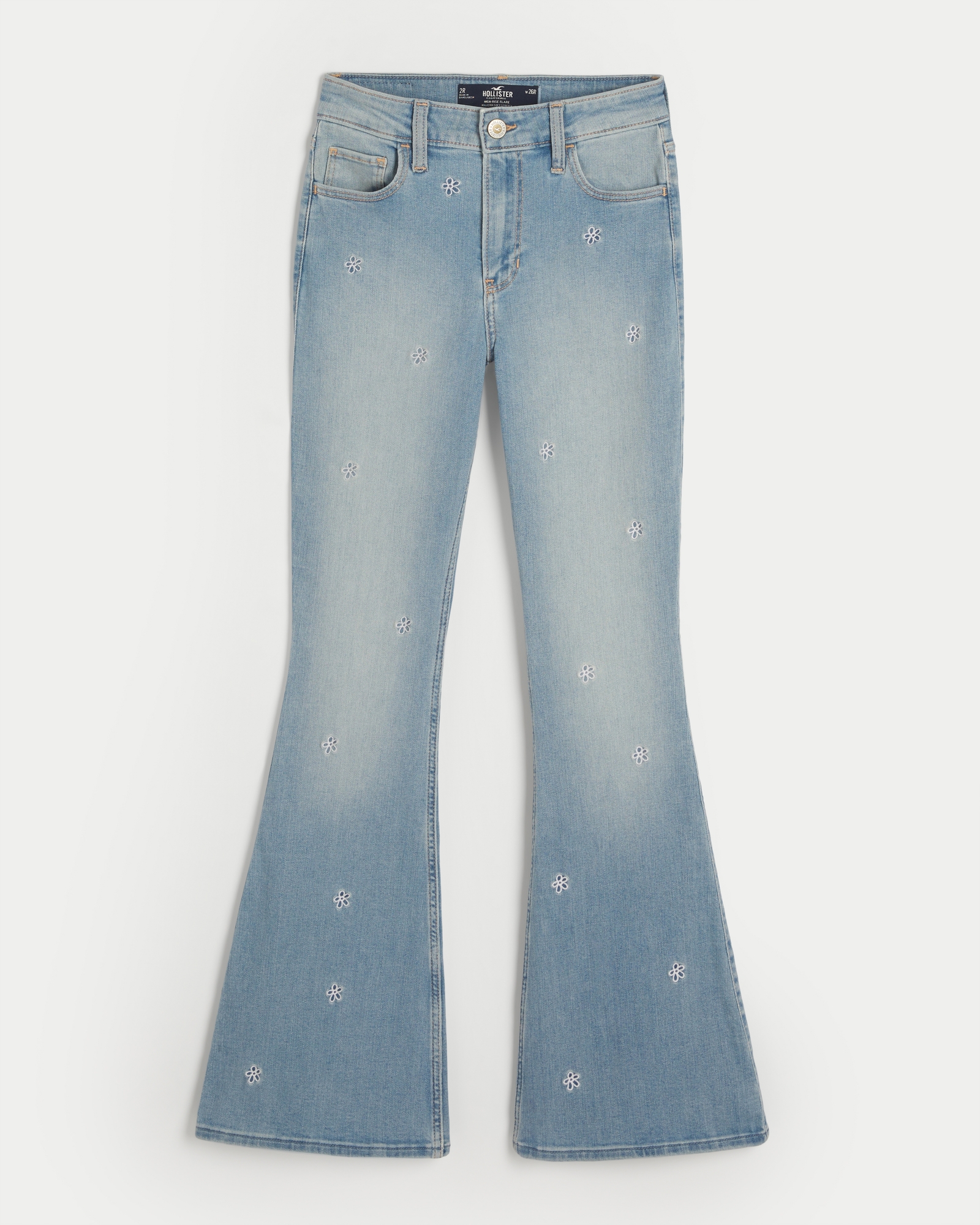 Women's High-Rise Light Wash Daisy Embroidered Flare Jeans, Women's  Bottoms