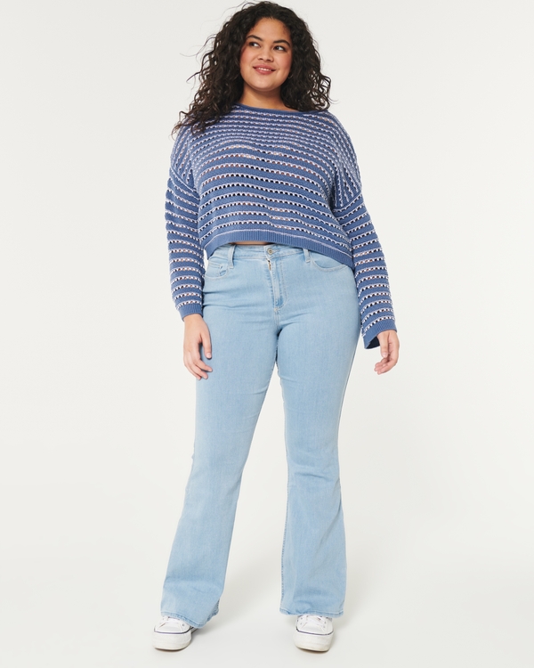 Curvy High-Rise Light Wash Flare Jeans, Light Wash