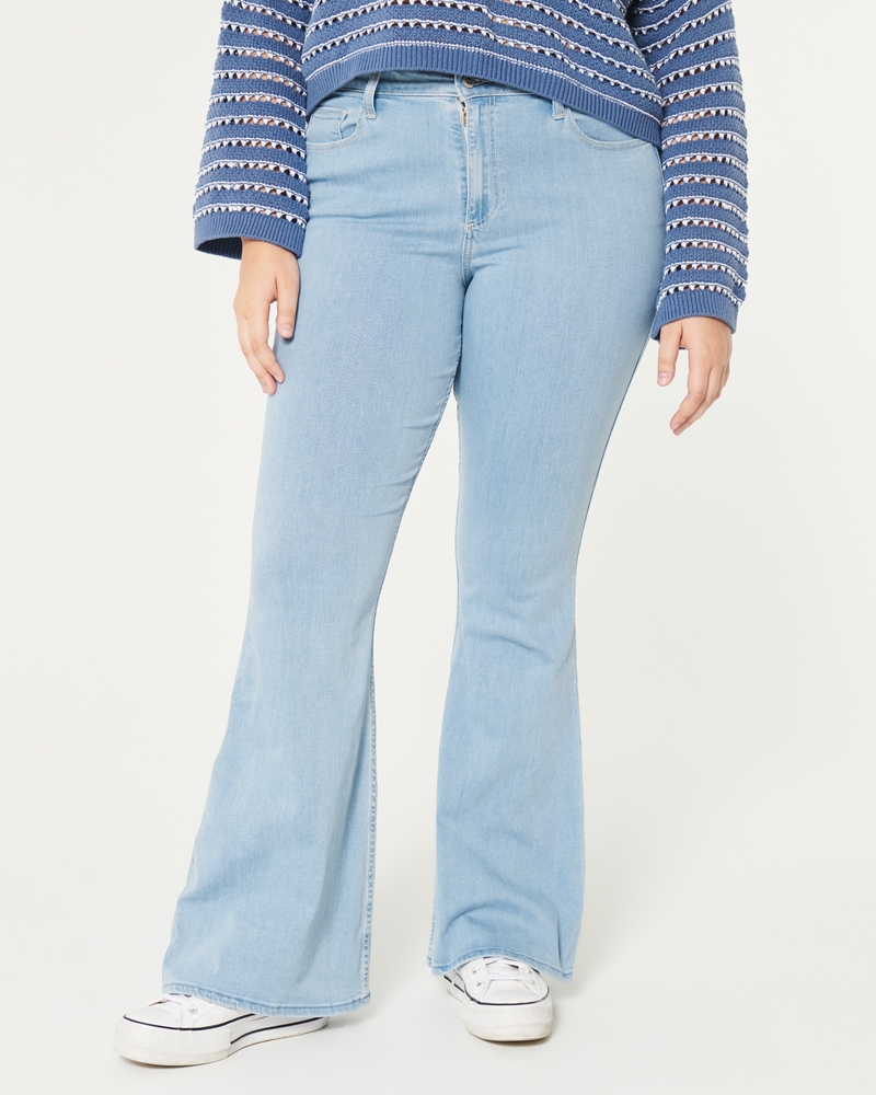 hollister blue soft stretch bell bottom curvy high-rise vintage flare jeans