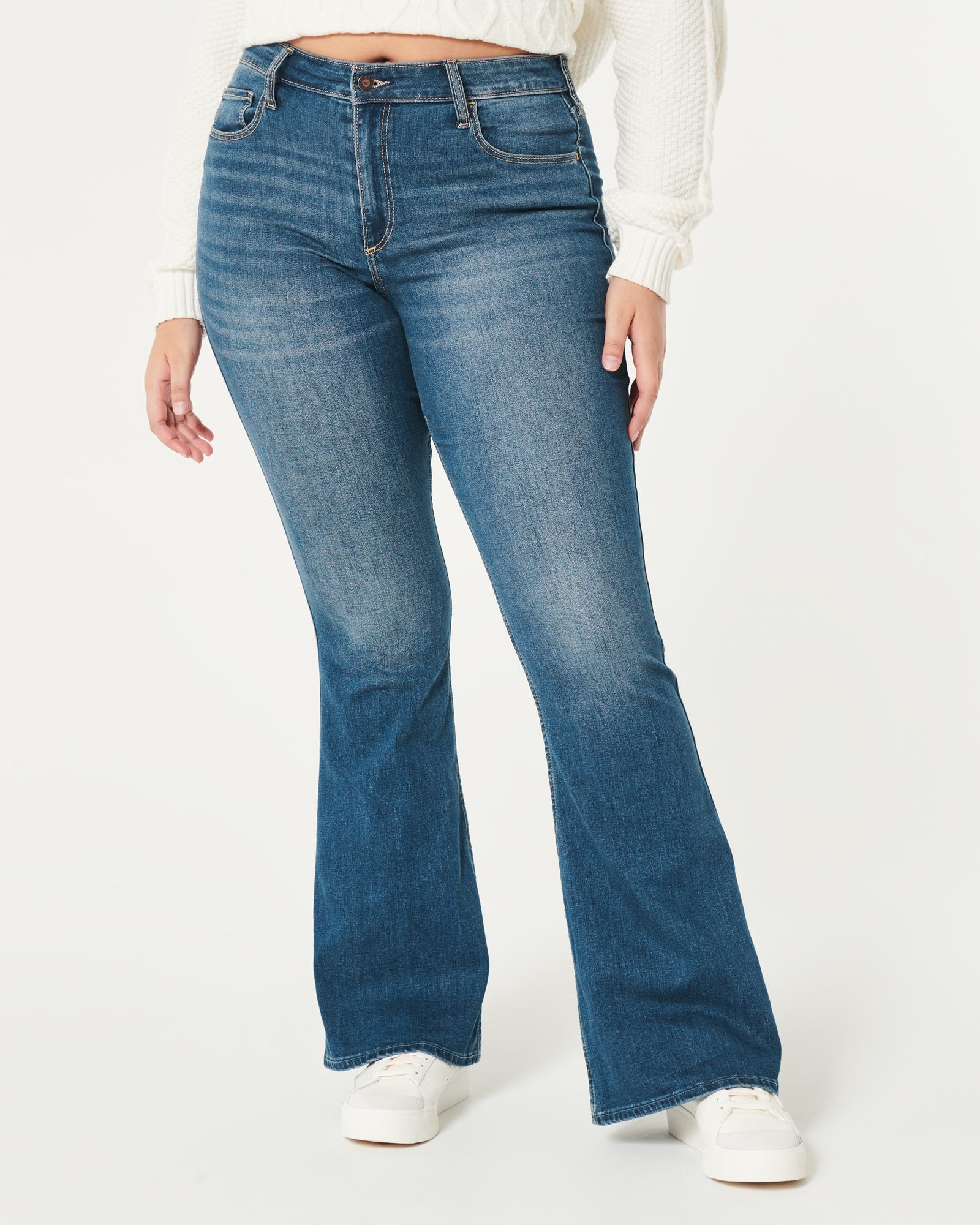 Women's High Rise Extra Stretch Bell Bottom Jeans - Natural