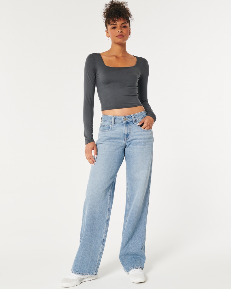Women's Low-Rise Medium Wash Baggy Jeans, Women's Bottoms