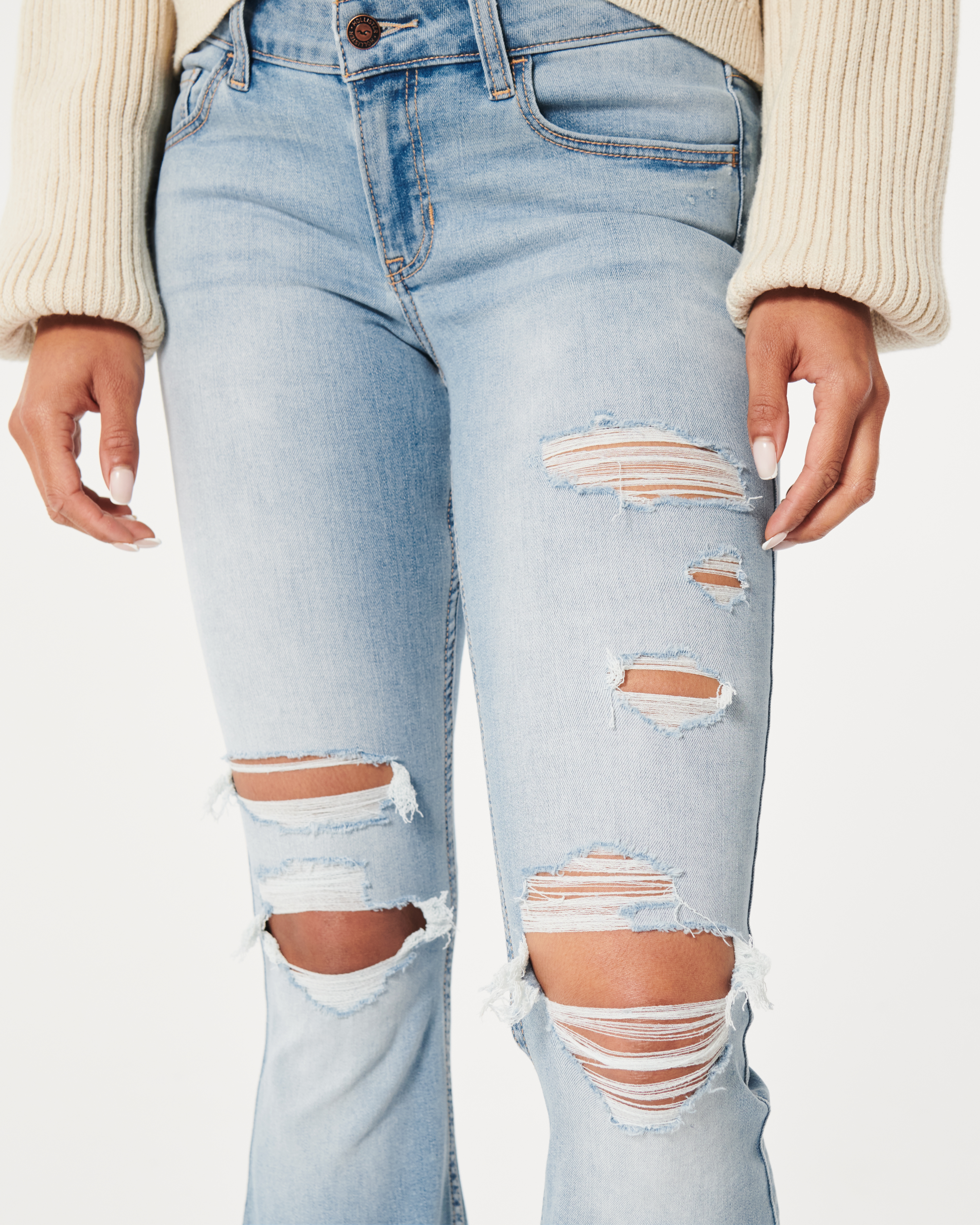 Low-Rise Medium Wash Flare Jeans