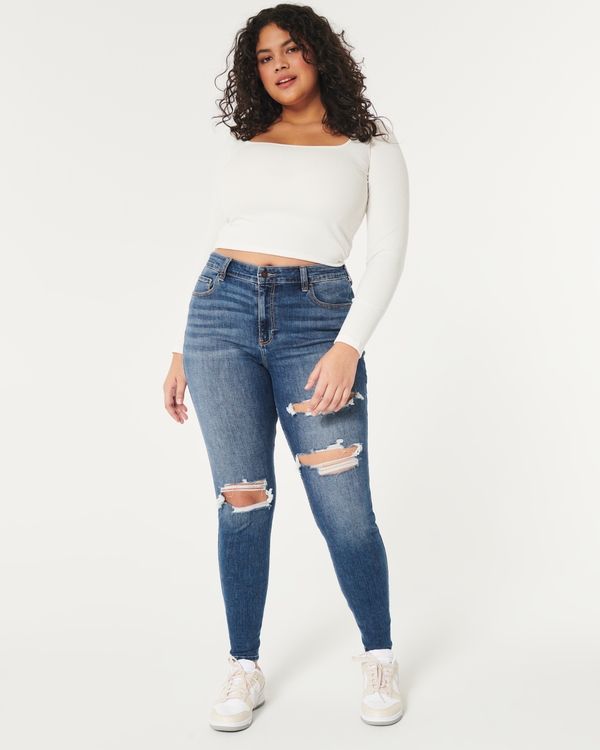 Hollister Curvy Ultra High-Rise Ripped Medium Wash Mom Jeans - Size 27