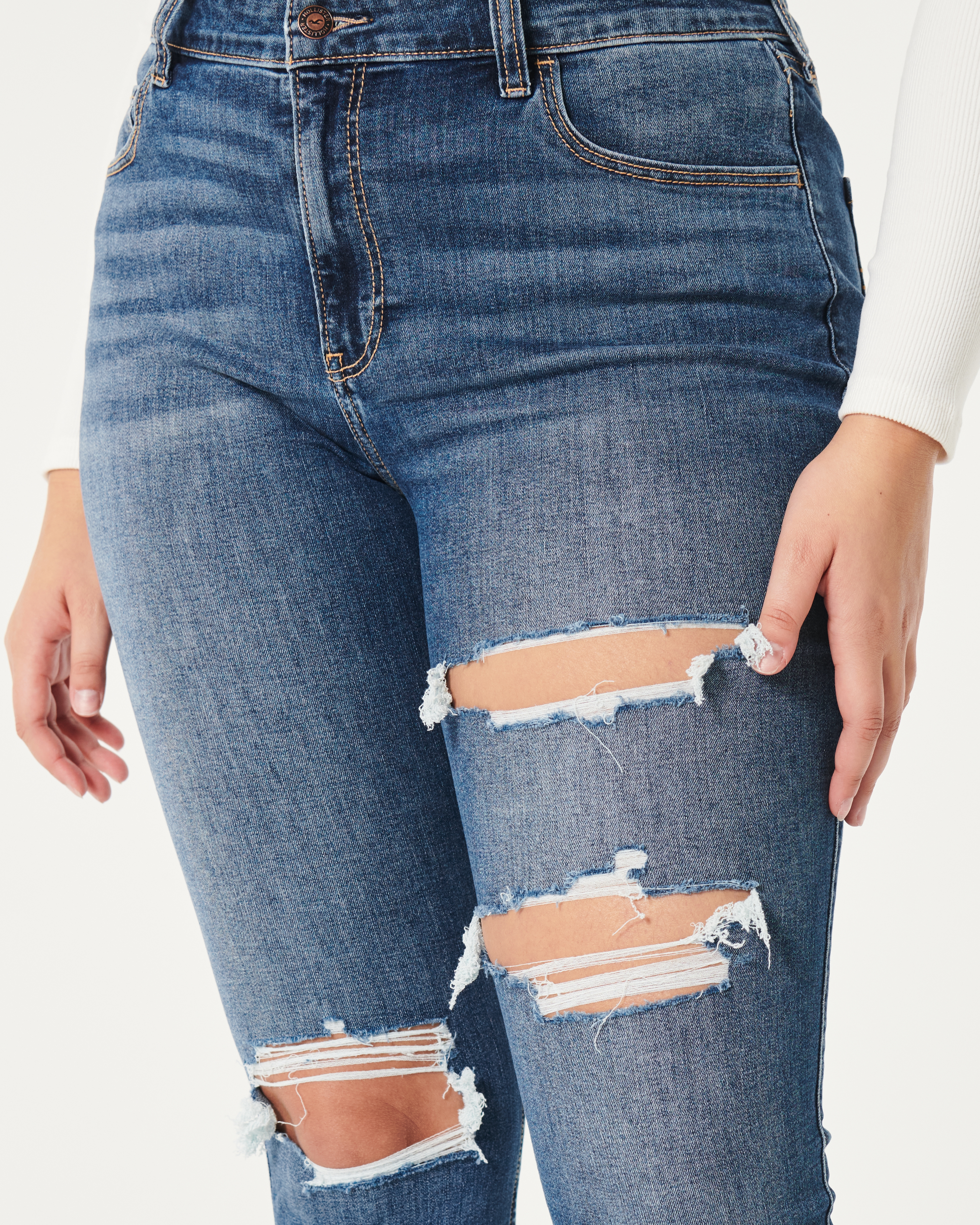 Curvy High-Rise Ripped Dark Wash Super Skinny Jeans