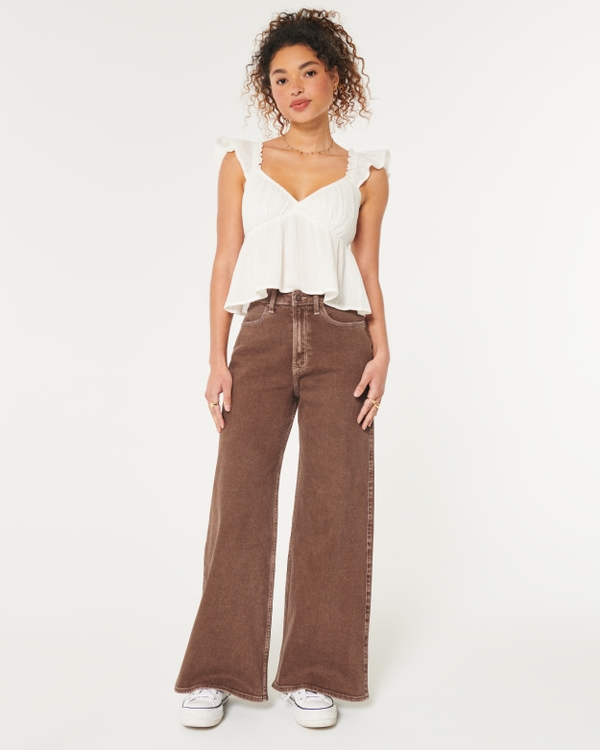 Ultra High-Rise Brown Wide Leg Jeans, Brown